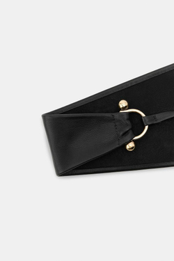 ZARA КОЖАНЫЙ РЕМЕНЬ-КОРСЕТ С МЕТАЛЛИЧЕСКОЙ ПРЯЖКОЙ, ЧЕРНЫЙ