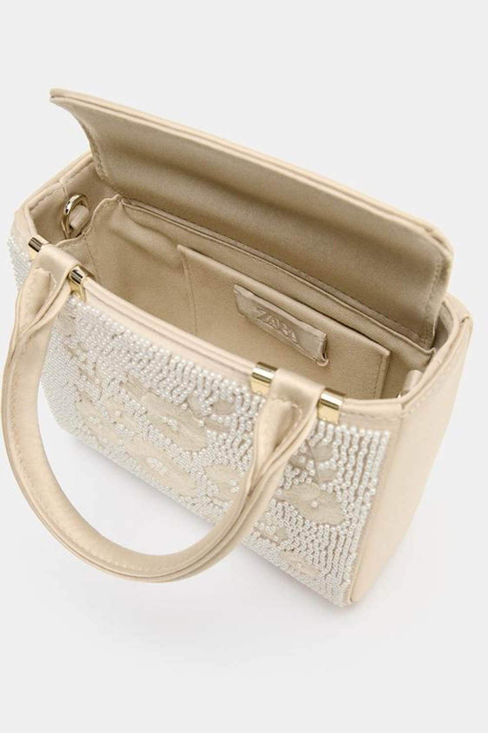 ZARA ЖЕСТКАЯ СУМКА С ВЫШИВКОЙ, ЭКРЮ