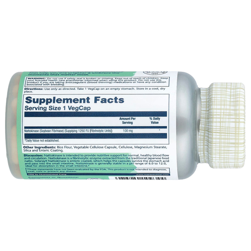 Solaray, наттокиназа, 100 мг (1250 FU), 30 растительных капсул