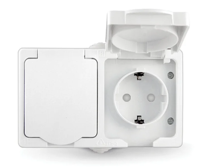 Блок розетка + розетка с крышкой с заземлением с защитными шторками 16А, 220В Аллегро UNIVersal (АВ1502)