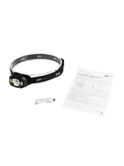 Фонарь аккумуляторный налобный AccuH3-L5W-bk LED 5Вт + 2хRED SMD IP54 5 режимов: 100проц. 180лм 3.5ч/50проц. 110лм 5.5ч/30проц. 65лм 15ч/красн. 28ч/мигающ. красн. 12ч аккум. управл. жестами черн. JazzWay 5036703