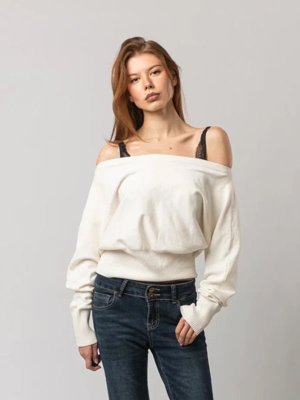 Свитер One-Shoulder Knit белый - фото 3