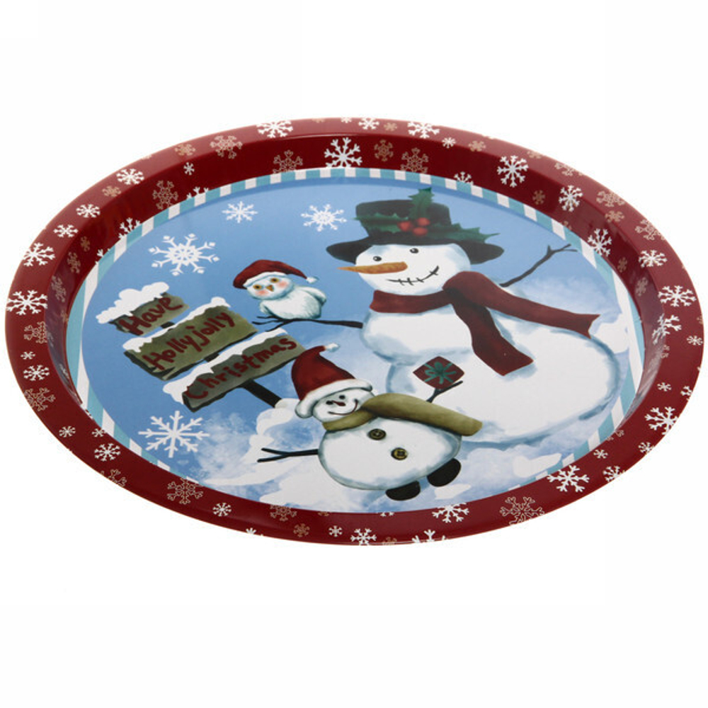 Поднос жестяной 32см «Семейка снеговиков»