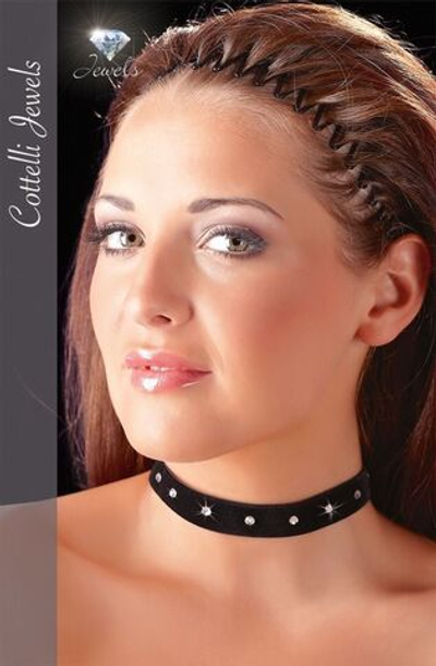 Вельветовый ошейник со стразами (Цвет: черный)