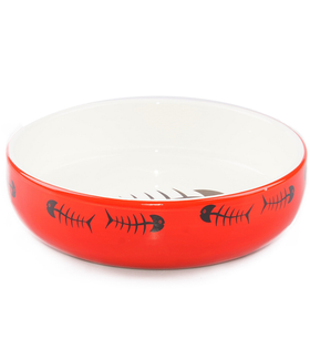 Mr.Kranch Миска керамическая для кошек 300 мл красно-белая с рыбками