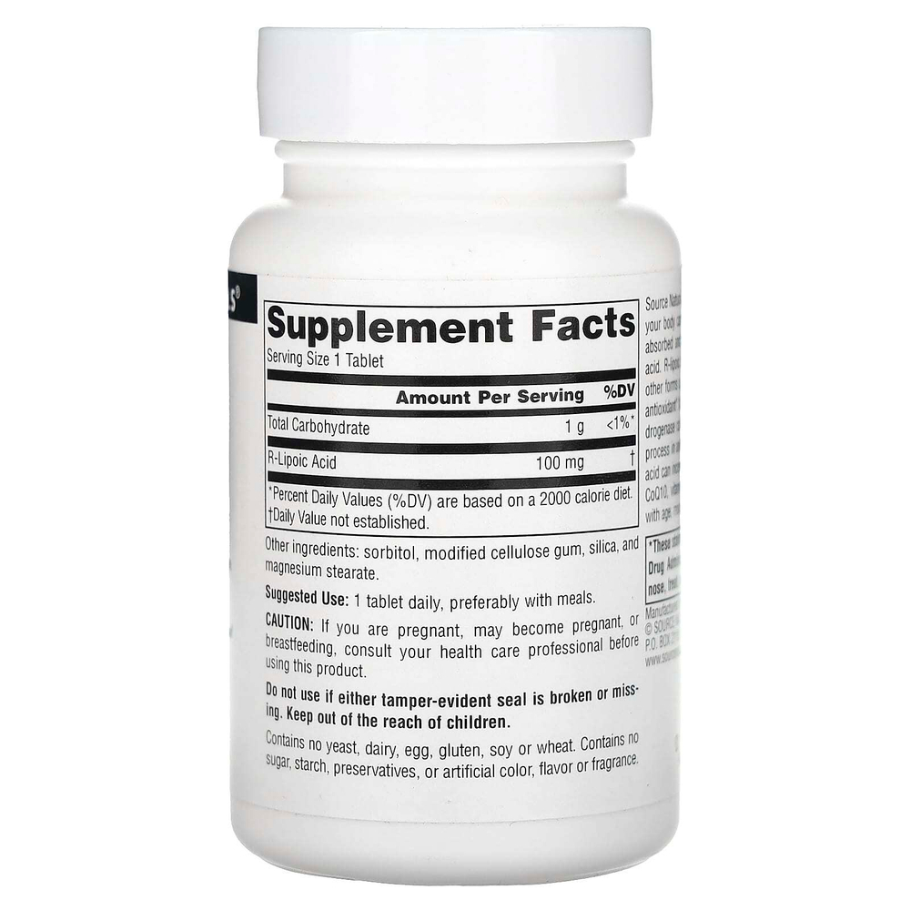 Source Naturals, R-липоевая кислота, 100 мг, 60 таблеток