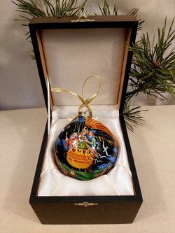 Шар новогодний (круговая роспись Палех) Волшебный корабль в футляре