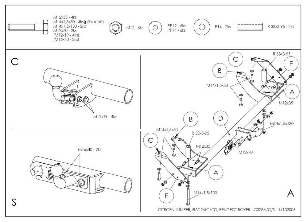 Фаркоп оцинкованный Galia C008C для FIAT Ducato Sollers 2008-2011, Citroen Jumper 1994-2006, FIAT Ducato II 1994-2006, Peugeot Boxer 1994-2006 фургон, в т.ч. 4WD(паспорт и сертификат в комплекте)(без электрики)