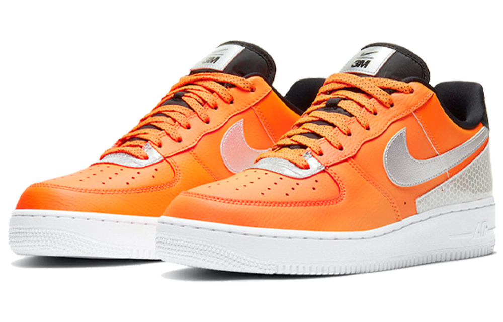 3M x Nike Air Force 1 "Total Orange" synthetic leather reflective wrapping non-slip low-top sneakers men's white orange