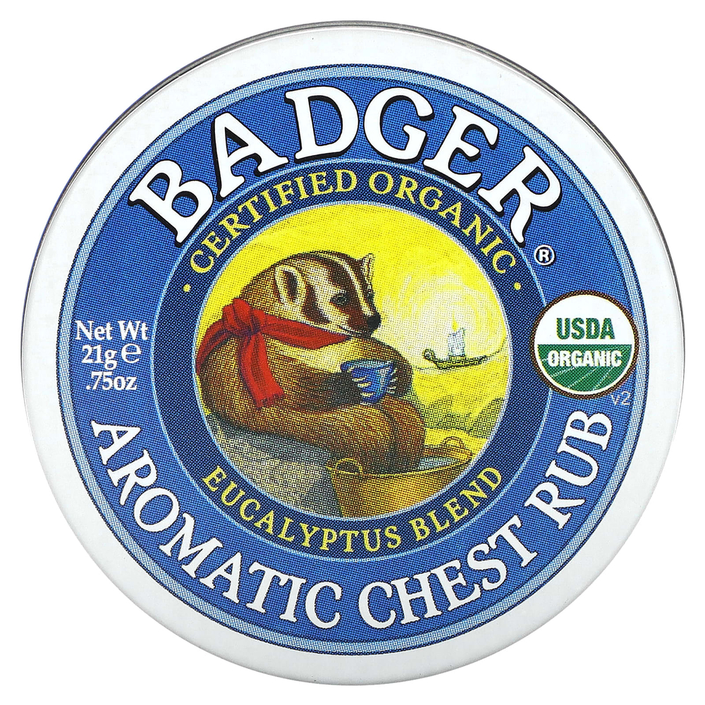 Badger, Органическая ароматическая мазь с эвкалиптом и мятой, .75 унций (21 г)