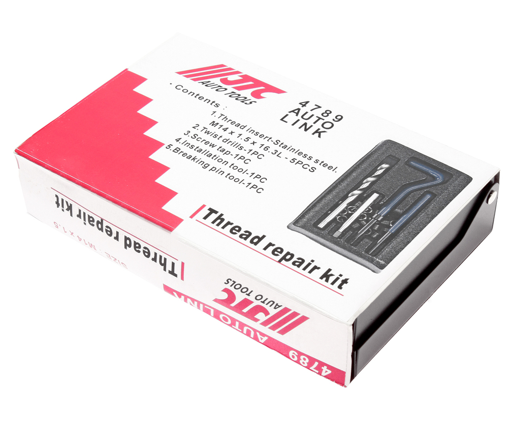 Набор инструментов и вставок для восстановления резьбы М14х1.5мм L=21мм 9 предметов JTC