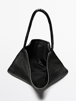 Massimo Dutti Большая плетеная сумка-саквояж из кожи наппа, черный