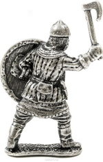 Фигурка Рыцари "Русич с топориком и щитом" олово. Игрушка литая металлическая 54 мм (1:32)