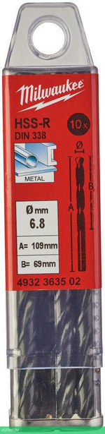 Сверло по металлу Milwaukee HSS-R 6.8мм 10шт (4932363502)