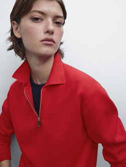 Massimo Dutti Свитер с воротником поло на молнии, красный