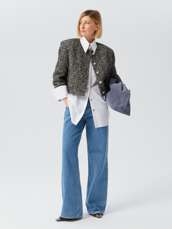 Укороченный жакет из итальянского твида серый