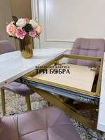 Круглый раздвижной стол "Лофт", белый каспий и стулья "Бостон" пыльная роза