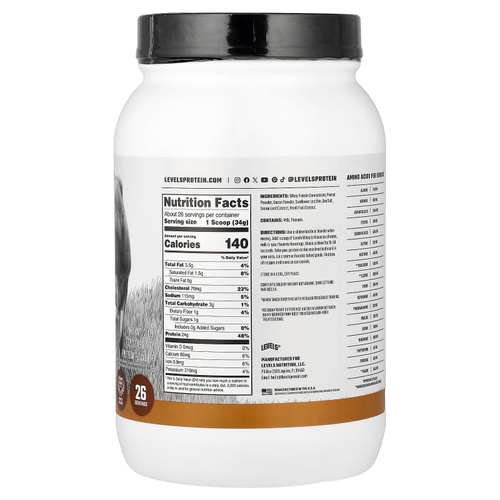 Levels, Порошок сывороточного протеина Grass Fed, шоколад и арахисовая паста, 907 г (2 фунта)