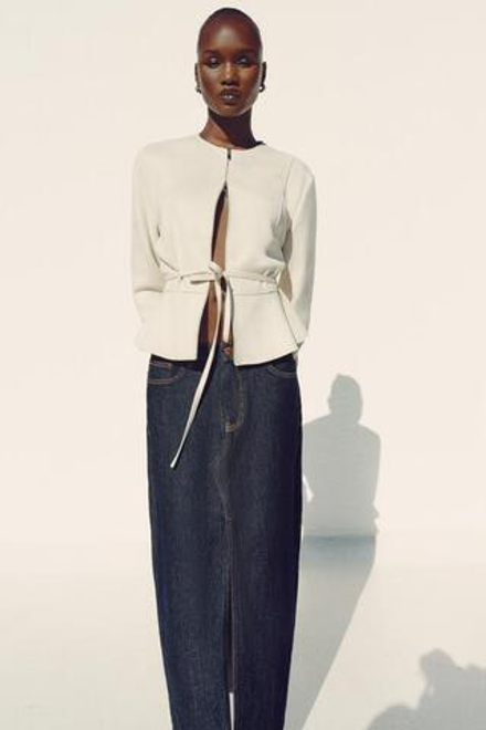 ZARA КУРТКА ИЗ ИСКУССТВЕННОЙ ЗАМШИ, ЭКРЮ