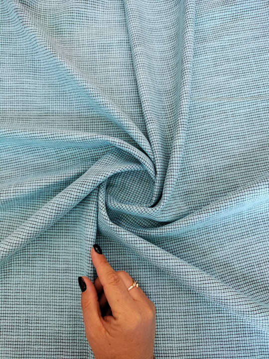 Твид шанель, клетка, ментол, черный, хлопок