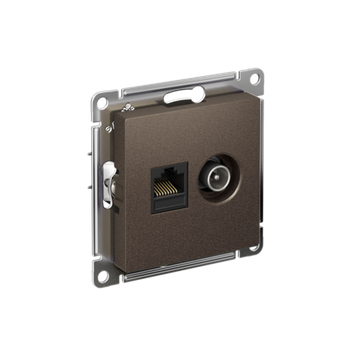 Розетка компьютерная + телевизионная 2-м СП AtlasDesign RJ45 кат.5E + TV механизм мокко SE ATN000689