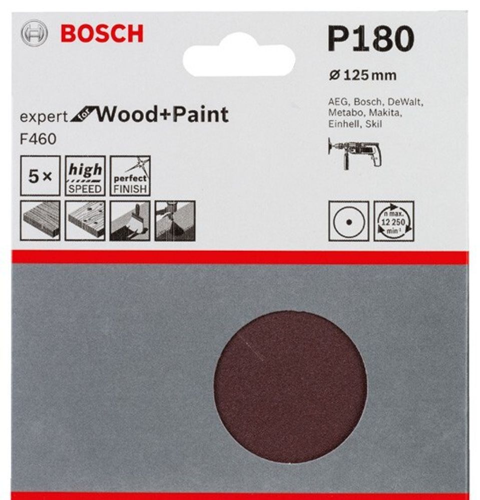 Шлифкруги 125 мм BOSCH 5 шлифлистов Expert for Wood+Paint Oмм K180