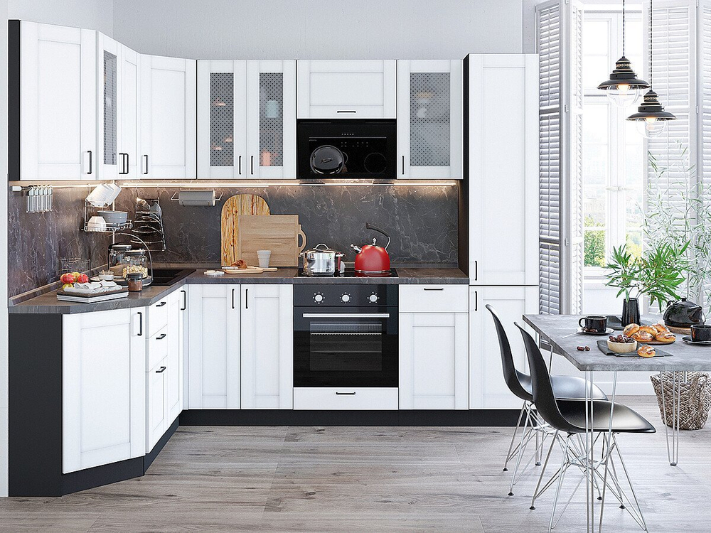 Угловая модульная кухня Лофт-04 Super White - Graphite 2140*1700/2600*600