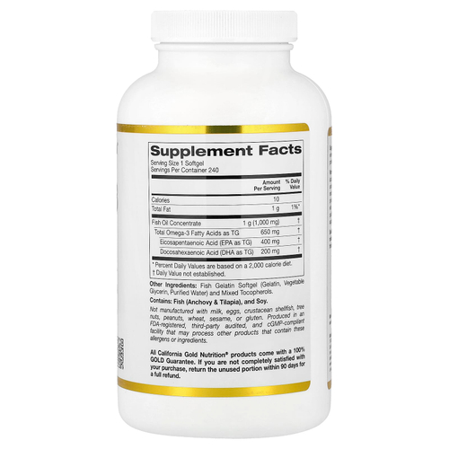 California Gold Nutrition, рыбий жир с омега-3, триглицерид Vivomega, 1000 мг, 240 рыбных капсул