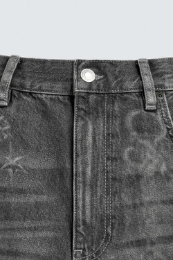 ZARA ДЖИНСОВЫЕ ШОРТЫ BAGGY С ЦЕПЯМИ, СЕРЫЙ