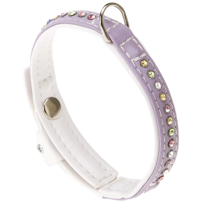 Ошейник lux c12/22 эко-кожа со стразами, микрорегулировка, сиренево-белый