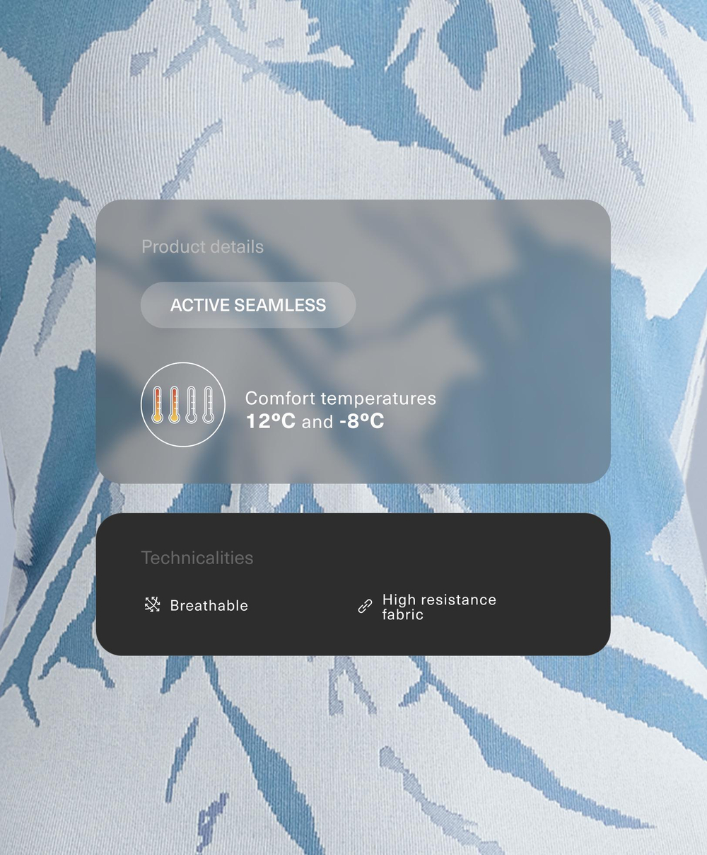 Oysho Бесшовная термофутболка базового слоя с молнией, голубой