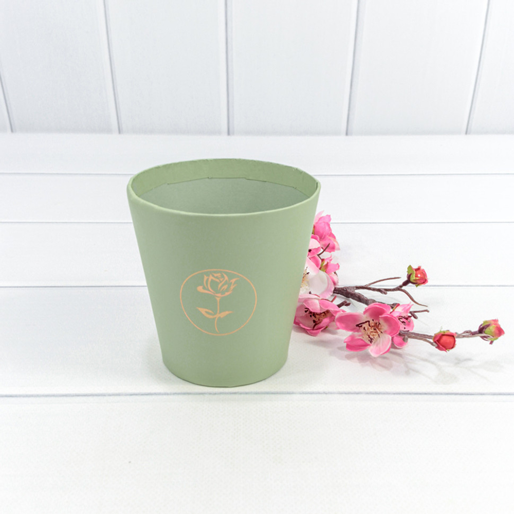 Коробка Ваза для цветов 10.7х10.6 см "Мини" с тиснением (Зеленый)