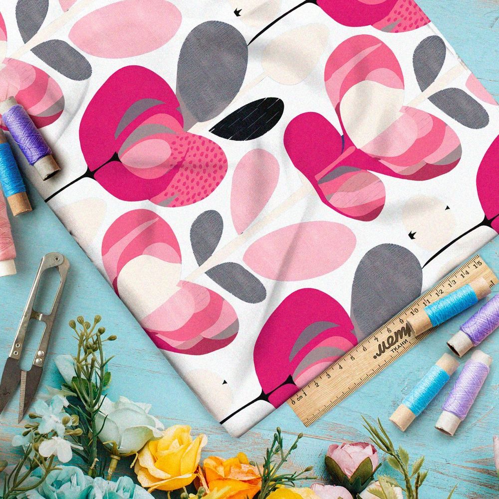 Ткань премиум шелк искусственный Армани абстрактный цветок