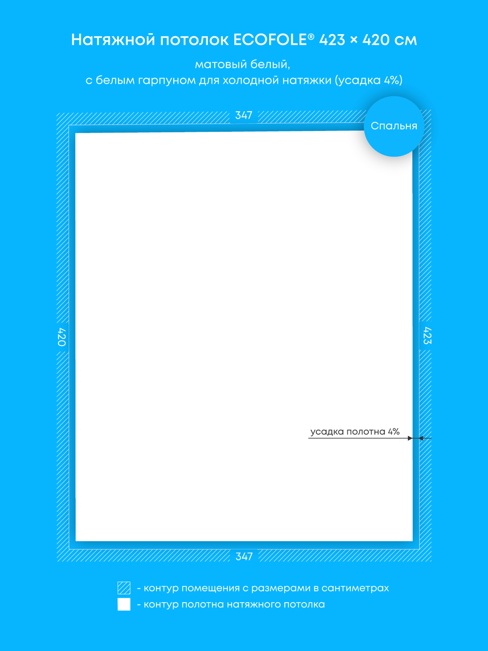 Матовый натяжной потолок 14.6 м2