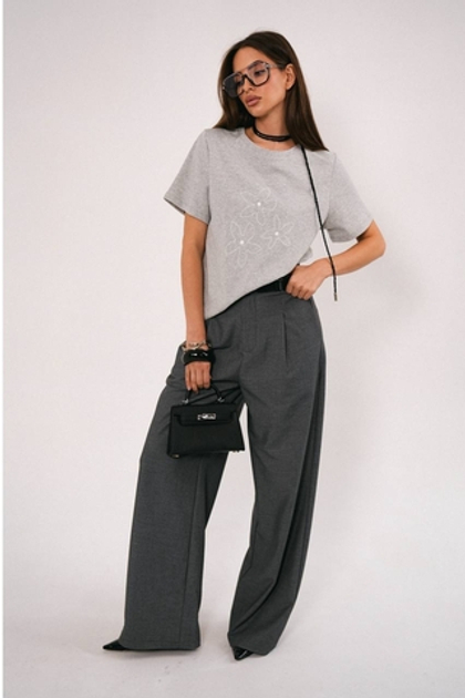 Брюки палаццо из костюмной ткани со вставкой на поясе