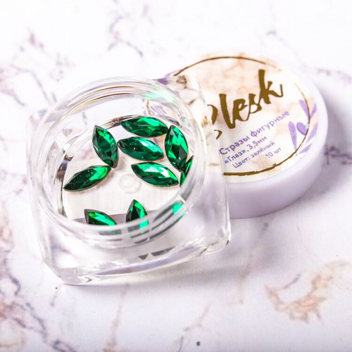 Blesk, Стразы фигурные "Глаз", цвет зеленый 3,5*8 мм (10 шт)