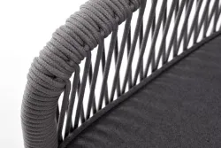 "Канны" диван 3-местный плетеный из роупа, каркас алюминий белый муар, роуп светло-серый круглый, ткань серая 017