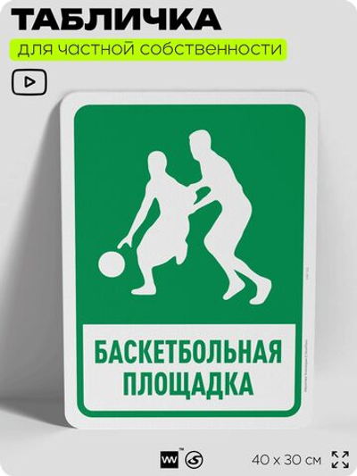Табличка для частной территории "Баскетбольная площадка", на дом, для участка, организаций и частных территорий, предупреждающая, 40х30 см, Silver Plane x Айдентика Технолоджи