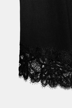 ZARA ФУТБОЛКА ИЗ ПЛОТНОГО ХЛОПКА С КРУЖЕВОМ, ЧЕРНЫЙ