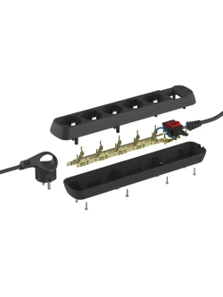 Удлинитель электрический Intro UES550-B с заземлением с выключателем 5 розеток 5 м ПВС 3х0,75мм2 10А черный