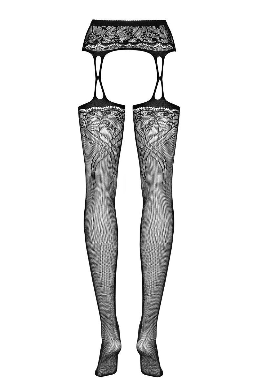 Чулочки с поясом и цветочным рисунком (Размер: S-M) (Цвет: черный)