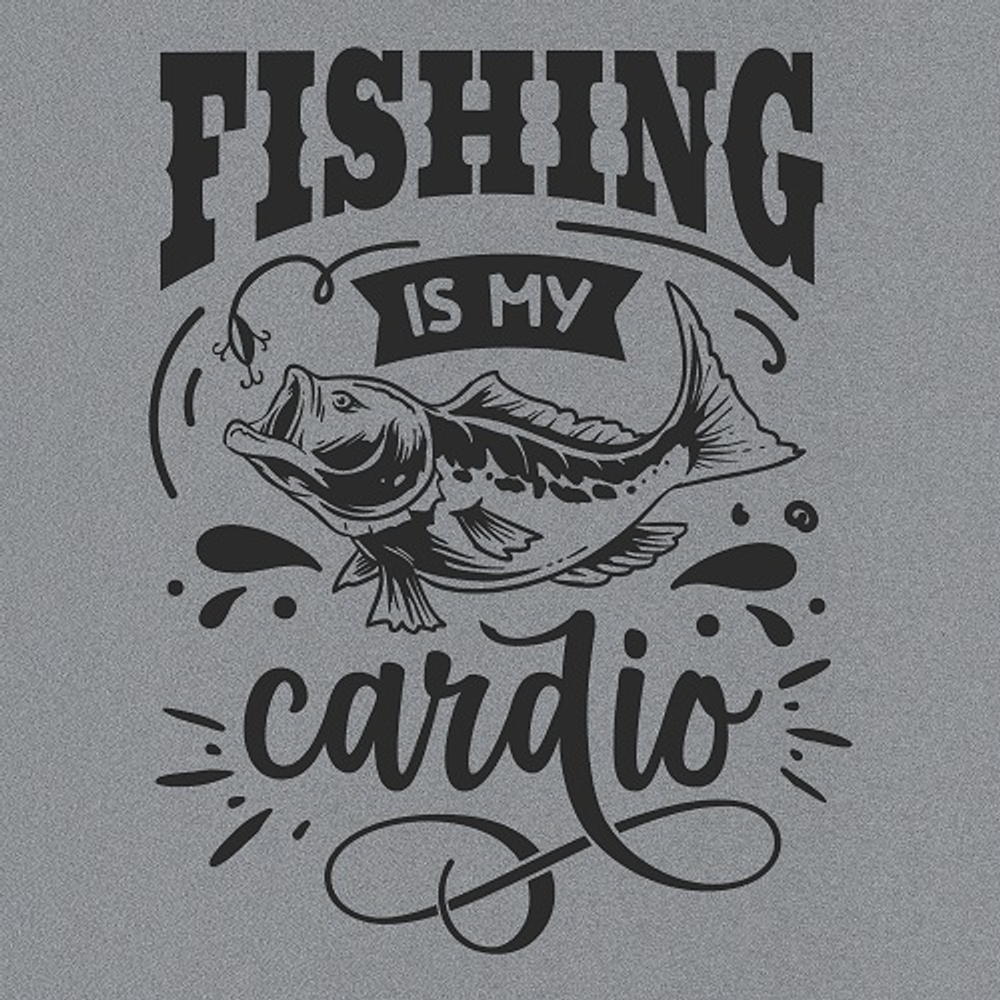 принт PewPewCat Fishing is my cardio для серой меланж футболки