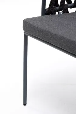 "Диего" стул плетеный из роупа, каркас из стали серый (RAL7022) муар, роуп темно-серый круглый, ткань темно-серая 027