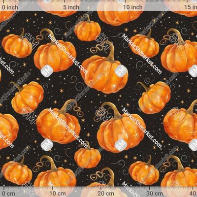 Хэллоуин. Оранжевые тыквы на чёрном звёздном небе by Lunnica 353 DPI