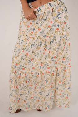 Юбка из хлопка ярусная в мелкий цветочек в макси длине