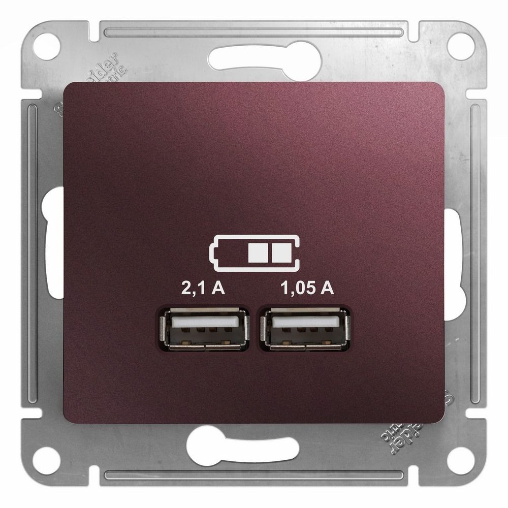 USB Розетка A+A, 5В/2,1 А, 2х5В/1,05 А, механизм, Баклажановый GLOSSA SE
