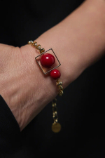 Браслет miss Di золото с красным жемчугом Майорка