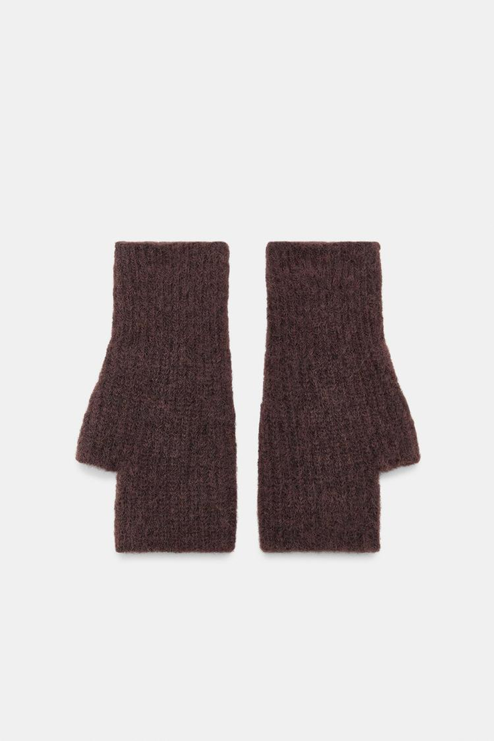 ZARA КОРОТКИЕ ТРИКОТАЖНЫЕ МИТЕНКИ, ШОКОЛАДНЫЙ
