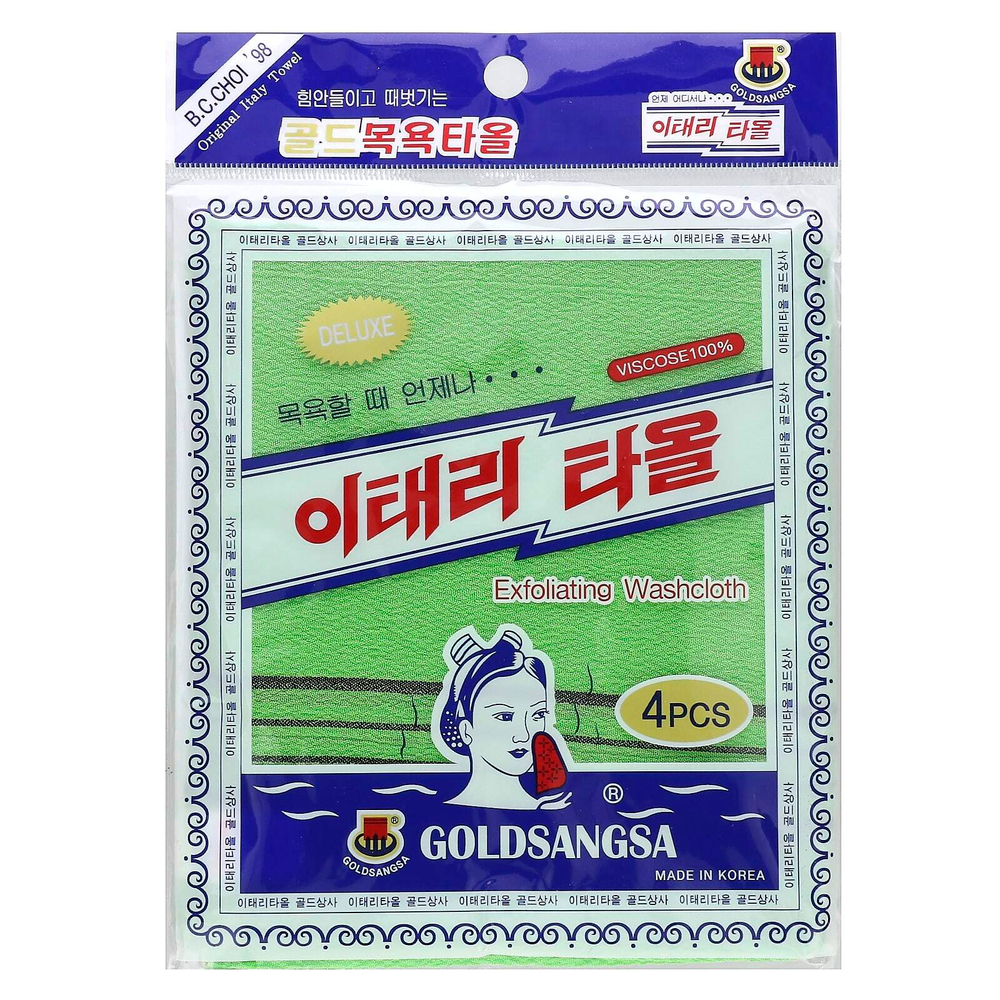 Goldsangsa, отшелушивающая мочалка, зеленый, 4 шт.