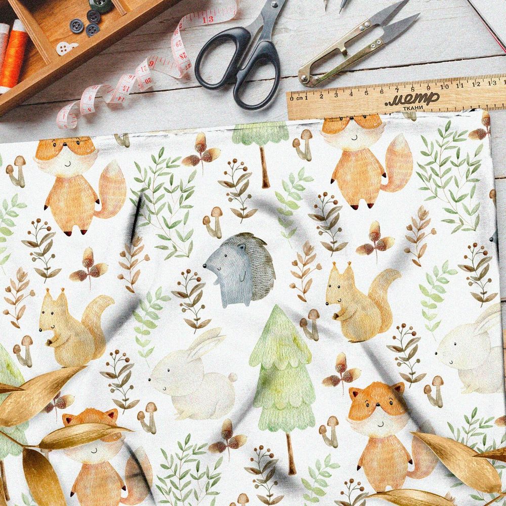 Ткань дюспо акварельные лесные зверята